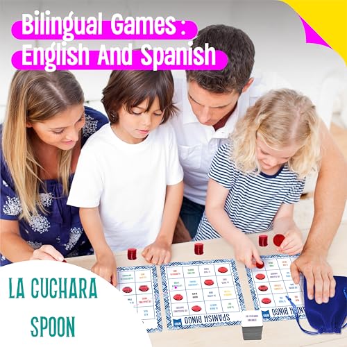 SpriteGru Spanish Bingo Game, 12 Vocabulary Bingo Board Game Bilingual Word Learning Educational Toys for Words Learning - Ages 5 and up (Up to 12 Players) - style: Spanish Bingo Game