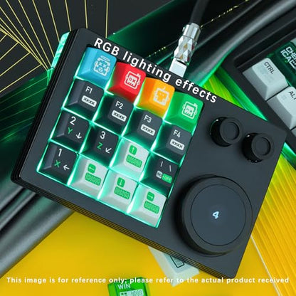 Macro Pad,Programmable Designer Macro Keyboard, 16 Keys Triple Knob and Screen with Macro Keypad,One Handed Gaming Keyboard for iOS,Windows (Black) - color: Black