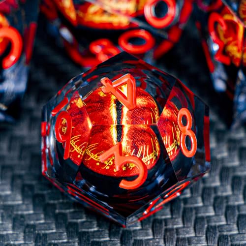 ARUOHHA DND Resin Dice Gazes Eye Dice Liquid Core Flaming RPG Sharp Edged Dice Set with Gift Box, Polyhedral D and D Dice Set Compatible with Dungeons Dragons Role Playing Game D20 D12 D10 D8 D6 - color: Sl01-black