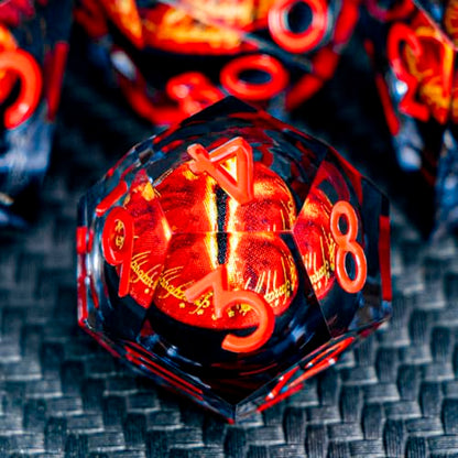 ARUOHHA DND Resin Dice Gazes Eye Dice Liquid Core Flaming RPG Sharp Edged Dice Set with Gift Box, Polyhedral D and D Dice Set Compatible with Dungeons Dragons Role Playing Game D20 D12 D10 D8 D6 - color: Sl01-black