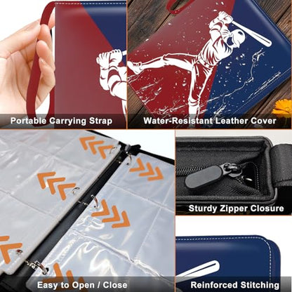 Card Binder 9 Pocket Trading Card Holder Fits 1008 Cards with 56 Removable Sleeves Portable Leather Collection Card Ablum Game Card Case Book with Zipper for Gift (Baseball Boy) - style: Baseball Boy Card Albums