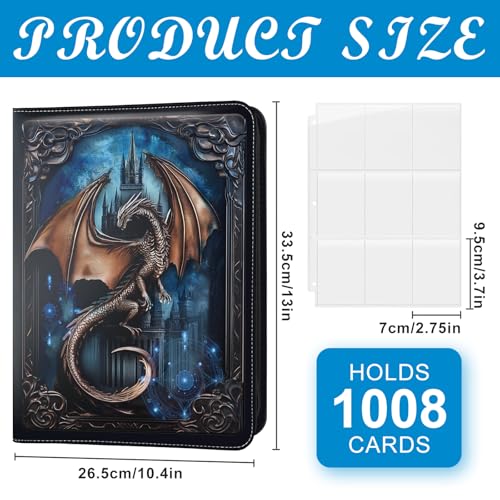 9 Pocket Trading Card Binder 1008 Cards Collection Albums with 56 Removable Sleeves Card Book Holder Premium Leather Collection Storage Binders Compatible with TCG MTG Sport Cards(Dragon) - style: Dragon Card Albums