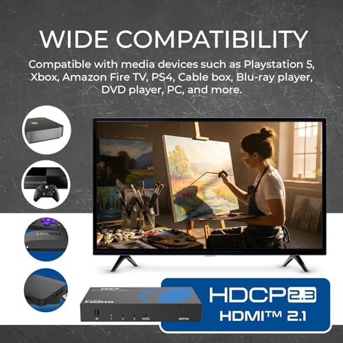 OREI 8K 3-Port HDMI 2.1 Switch, 3-in 1-Out, 8K@60Hz, Manual & Auto Switch | hdmi switch with remote, hdmi switch 4k 120hz, HDR10+, Dolby Vision, VRR, ALLM, CEC, PS5/Xbox compatible - size: 3x1 8K HDMI Switch