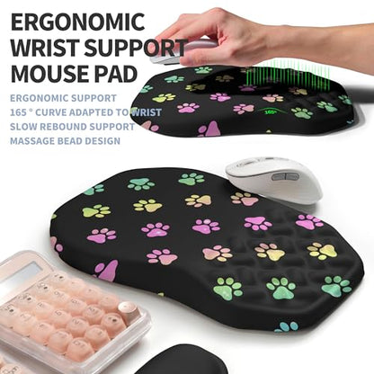 2-in-1 Ergonomic Set, Wave Keyboard Wrist Rest and Massage Slope Mouse Pad Wrist Support, Rebound Memory Foam for Relieve Carpal Tunnel Syndrome and Wrist Pain (Cute Cat Claws) - color: Cute Cat Claws