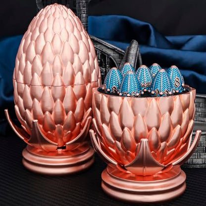 ARUOHHA DND Metal Dice Copper Blue Dragon Egg Dice with Rotating Dragon Egg Shell, Role Playing Game RPG Polyhedral D and D Dice Set D20 D12 D10 D8 D6 D4 - color: Copper Blue