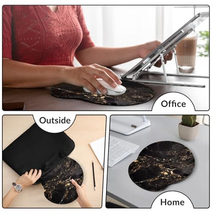 KONVINIT Ergonomic Mouse Pad with Wrist Rest, Small Mousepad with Non-Slip Rubber Base and Smooth Surface, Beach Mouse Pads for Desk, Office Desk Accessories - color: Black Marble