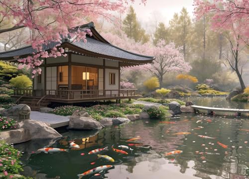 Jigsaw Puzzles for Adults 1000 Pieces, Teahouse with Poster Interlock Perfectly Letter on Back No Dust, Home Decor Birthday Party Gift Toy for Men Women Elders Seniors (27.5"x19.6") - color: Teahouse
