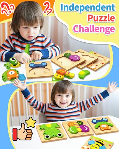 Bekayshad Wooden Puzzles for Toddlers 1-3, Montessori Toys for 1 2 Year Old | Toddler Puzzles, 1 2 Year Old Boy Girl Birthday Gifts, 8 Pack Animal Shape Jigsaw Puzzles, Learning Educational Preschool Toy - color: 8pcs