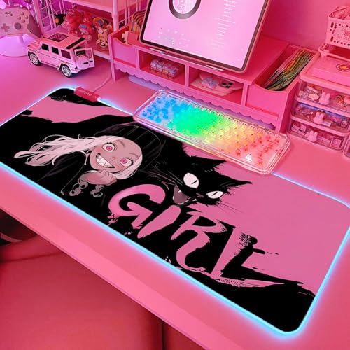 JMIYAV Pink RGB Gaming Mouse Pad 31.5x12 Inch PC XL Large Extended Glowing Led Light Up Desk Pad Non-Slip Rubber Base Computer Cute Mousepad Mat Desk Accessories Gaming Setup Dream Girl - color: Dream Girl