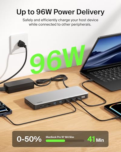 Belkin Connect Thunderbolt™ 4 Dock, 14-in-1 Docking Station 96W w/Triple 4K 60Hz Display Support, 40Gbps Data Transfer, 2.5Gb Ethernet Port, Daisy Chain up to 6 Devices, USB-C Laptop Expansion Hub