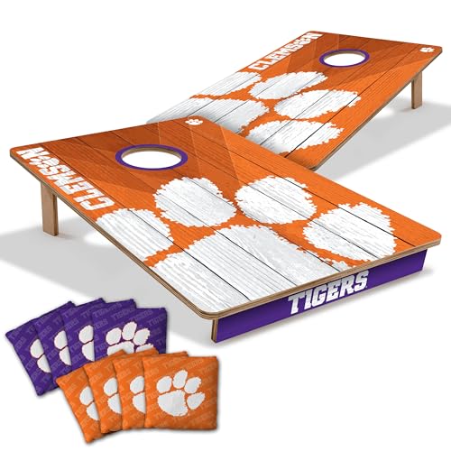 YouTheFan NCAA 2’ x 3’ Wood Cornhole Game with Logo Bags - color: Clemson Tigers