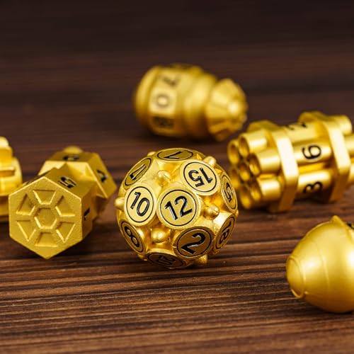 UDIXI Metal Dice Set D&D 7PCS RPG Polyhedral Metal DND Dice Set Gold Finish | Bomb Shape, Solid Metal, Cool Design, Leather Pouch Packaging, for Dungeons and Dragons Role Playing Games Tabletop Game - color: Golden Black