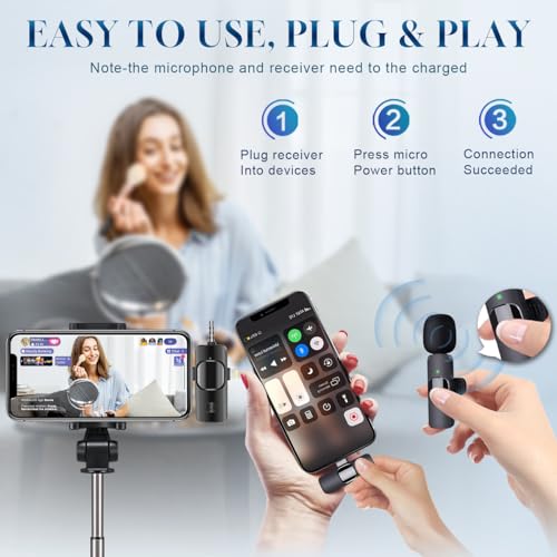 3 in 1 Wireless Lavalier Microphone for iPhone, iPad, Android, Camera,12-Hour Battery, mini Noise Reduction Recording Mic 2.4G Ultra-Low Delay, Creator Microphone/ TikTok/YouTube Live Stream( 3 Pack)