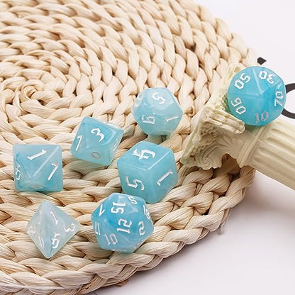 7PCS Polyhedral DND Dice, D&D Dice Set Filled with White and Blue Swirls for Role Playing Dice Games as DND RPG MTG Table Games - color: White and Blue