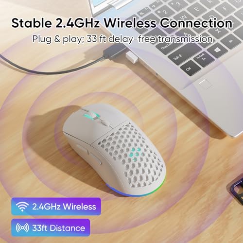Honeycomb M32 Wireless Gaming Mouse - 2.4GHz RGB Rechargeable Ergo Mouse with Silent Clicks & 3200 DPI for PC/Mac -White - color: White