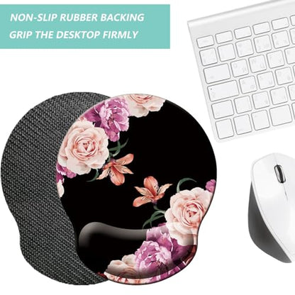 Mouse Pad with Wrist Support, Ergonomic Mouse Pad with Memory Foam Wrist Rest Cushion, Non-Slip Rubber Base Gaming Mice Pad for Home Office Computer Laptop, Flowers Pink - color: Flowers pink