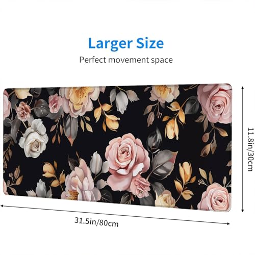 Peony Flowers Gaming Mouse Pad Pink Flowers Extended Gaming Mouse Pad Mat with Stitched Edge Non-Slip Base Big Mouse Pad 31.5"x11.8" Office Computer Keyboard Laptop Home - color: Peony Flowers_020, size: 11.8" x 31.5"