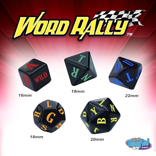 Word Rally Fast-Paced Word Building Family Dice Game | Fun Game with 5 Different RPG Letter Dice | Perfect for Travel, Parties, and Game Night | 2+ Players, Ages 8+