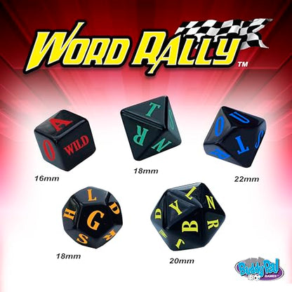 Word Rally Fast-Paced Word Building Family Dice Game | Fun Game with 5 Different RPG Letter Dice | Perfect for Travel, Parties, and Game Night | 2+ Players, Ages 8+