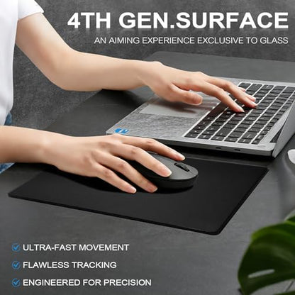 Glass Gaming Mouse Pad, 3mm Ultra-Thin Hard Gaming Mousepad ，Ultra-Smooth Micro-Etched Surface for Fast & Precise Tracking, Non-Slip Base, 15.7" x11.8", Black - size: 15.8L x 11.8W inches