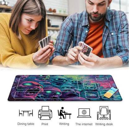 Playmat for MTG Fantasy Skull Magic Play Mat 24x14 Inch Card Game Mat for Magic The Gathering TCG PTCG Playmat with Free Storage Bags Non-Slip Backing and Stitched Edge - color: Fantasy Skull With Zones