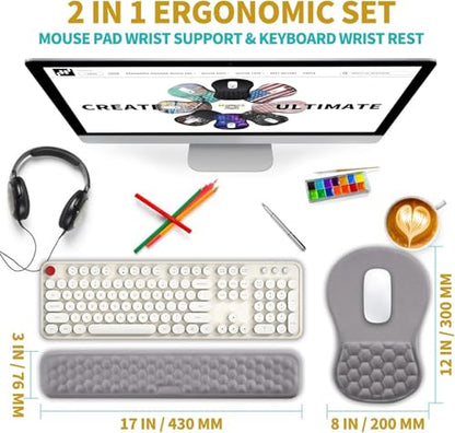 Hokafenle 2 In 1 Ergonomic Mouse Pad Wrist Support & Wrist Rest For Computer Keyboard Set, with Relieve Carpal Tunnel Pain Massage Bulge and Full Memory Gel Design (2In1 Set,Neutral Gray Light Purple) - color: Hk003-neutral Gray Light Purple