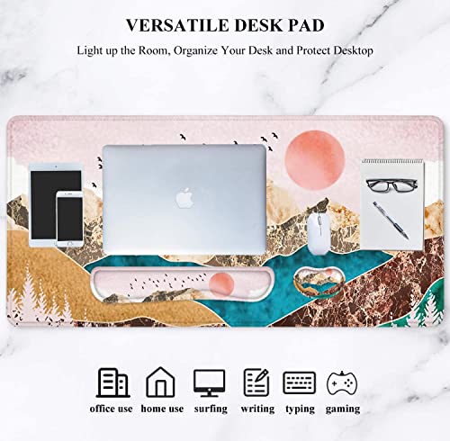 LATEEFAH Large Mouse Pad and Keyboard Wrist Rest, Desk Pad for Keyboard and Mouse, Extended Gaming Mouse Pad with Wrist Support, Waterproof Non-Slip Desk Mouse Mat for Office, Home - color: 4pcs-Art Mountains