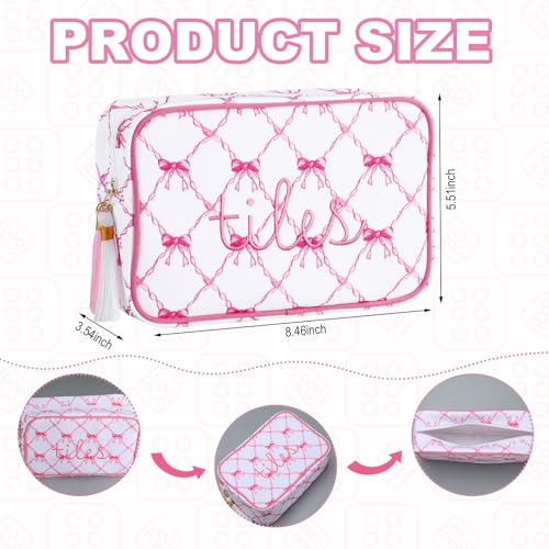 Sanwuta 1 Pcs Mahjong Tile Bag with Zipper,Pink,Bow | Embroidered Mahjong Case for 166 American Mahjong Tiles (1.2") Portable Bags for Board Game Party Gathering Travel - color: Pink, style: Bow