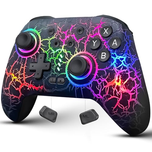 Switch Controller Compatible with Switch/Switch Lite/OLED/PC, Programmable Wireless Switch Controller with 10 LED Light, 6-Axis Motion, Turbo, Vibration, One-Key Wake Up & Pairing, 1000mAh Battery, Flame - color: flame