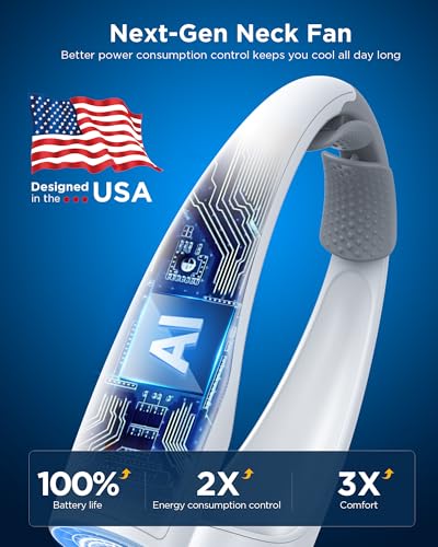 Heelkl AI Neck Fan, 4 Speeds Adjustable Portable Personal Fan Rechargeable, 4000 mAh Battery Faster Cooling Wearable Fan, Ultra Quiet for Home, Office, Travel, Outdoor - color: White