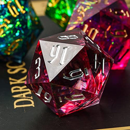 Cusdie Single D20 DND Dice with Sharp Edges and Glitter Foil Inclusions, 20 Sided D&D Dice, 33mm Handcrafted Polyhedral Dice, for Role Playing Game (Red/Black) - color: Red Black