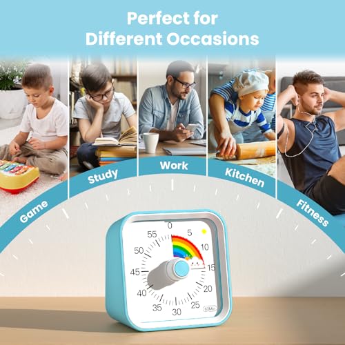 Visual Timer for Kids, Rainbow Timer with Pause Function, Blue | Cute Silent Timer for Classroom, ADHD, Kitchen, Toddlers, Study, Alarm 3 Volume Levels, Light Indicator, Easy to Use - color: Rainbow Blue