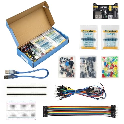 REXQualis Electronics Basic Kit w/Power Supply Module, Breadboard, Jumper Wire, LED,Resistor, comes with more than 300pcs sensors and components for fun and simple electronic projects.