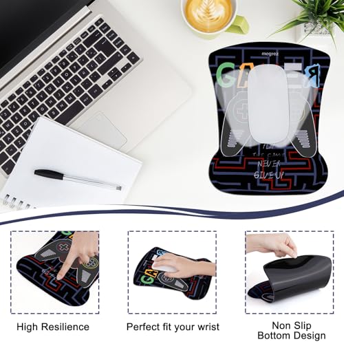 MEGREZ 4-in-1 Mouse Pad with Wrist Rest Ergonomic Memory Foam Desk Mat Set | ergonomic, anti-slip base, 4pcs set, desk pad, mouse wrist rest, keyboard rest, coaster, ideal for office & gaming - color: Black