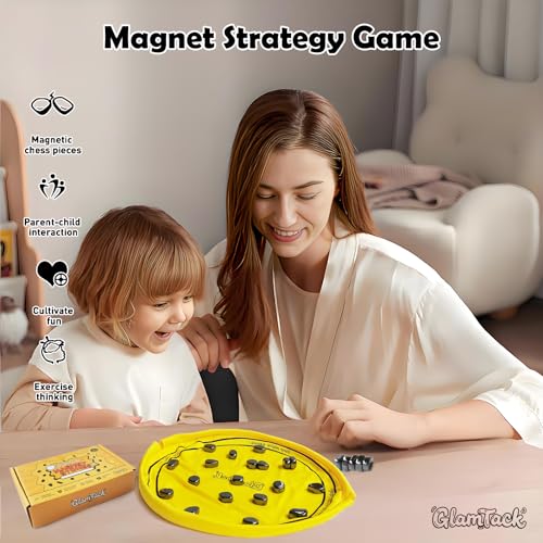 Magnetic Chess Game with 24PC Stones, Magnet Games with String, 2-in-1 Game Mat Bag, Family Games for Kids and Adults