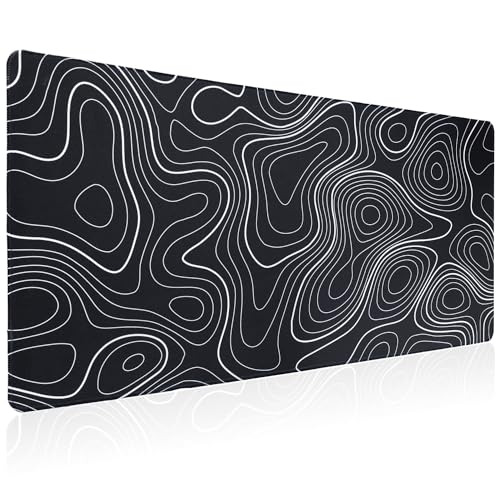 Bloss XL Topographic Mouse Pad Long Desk Mat, Black Mouse Keyboard Pad, Desk Pad, Large Gaming Mouse Mat Non-Slip Rubber (31.5 x 15.7 x 0.12 Inches) - color: Topographic-no Wrist Rest, size: 31.5 in x 15.7 in x 0.12 in