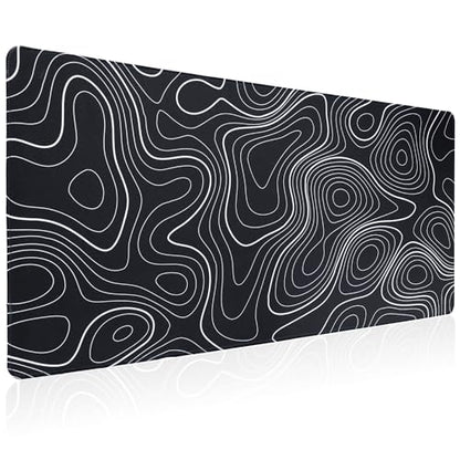 Bloss Large Gaming Mouse Pad Desk Mat, Mousepads with Anti-Slip Rubber Base, Extended Desk Pad, Mouse Mat-Black and White Topography (31.5 x 15.7 Inches, 2MM) - color: Topographic-no Wrist Rest, size: 31.5 in x 15.7 in x 0.08 in