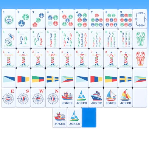 Nautical American Mahjong Set of 160 Acrylic Mahjong Tiles 1.2 Inch Complete Set Summer Coastal Style Mah Jong Game for Adult Party Travel Mah Jong Lovers Gift - style: Nautical