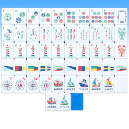 Nautical American Mahjong Set of 160 Acrylic Mahjong Tiles 1.2 Inch Complete Set Summer Coastal Style Mah Jong Game for Adult Party Travel Mah Jong Lovers Gift - style: Nautical