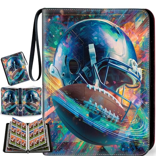 9-Pocket Zipper Football Card Binder, 900-Card Capacity with 50 Removable Sleeves, Portable Travel Storage Display Case, Gift for Kids Teens Adult Sports Card Collectors, Fits All Sports Trading Cards - color: Ganlanqiu-TK02-900 cards