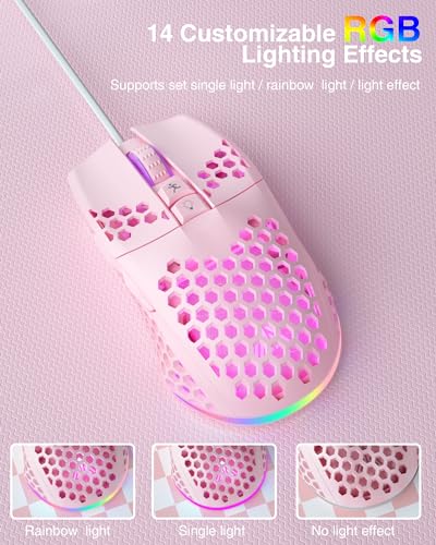 SOLAKAKA SM900 Wired Gaming Mouse with Honeycomb Shell,12800 DPI,7 Programmable Buttons,Lightweight Gaming Mice Ergonomic Computer Mouse Gaming for Windows/PC/Mac/Laptop Gamer (Pink) - color: 2Pink