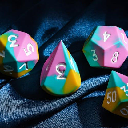 7-Piece Jumbo Silicone DND Dice Set, 25mm Oversized D&D Dice | Round Edges Soft Perfect Bouncer Compatible with Dungeons and Dragons RPG Bar Pub Club Party Games - color: Pink&cyan&yellow
