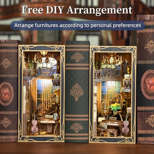 MiniCity Pianist and Nightingale Book Nook Kit, Wooden 3D Puzzle with LED | Create a moonlit piano room for display; LED, dust cover, glue/tools and guide included; 300 pieces, 6-8 hr build, ages 14+. - style: Pianist with Nightingale