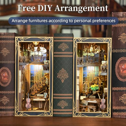 MiniCity Pianist and Nightingale Book Nook Kit, Wooden 3D Puzzle with LED | Create a moonlit piano room for display; LED, dust cover, glue/tools and guide included; 300 pieces, 6-8 hr build, ages 14+. - style: Pianist with Nightingale