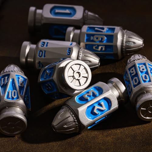 UDIXI Metal DND Bullet Dice Set, D&D Metal Bullet Polyhedral Dice Set Blue | 7PCS, Cool Style, Magazines Container and PU Leather Bag, for RPG Dungeons and Dragons Role Playing Games and Tabletop Games - color: Blue