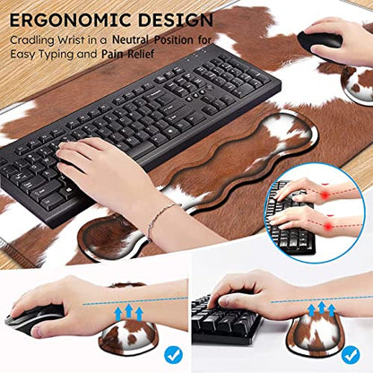 Large Mouse Pad and Gel Mouse Wrist Rest+ Memory Foam Keyboard Wrist Rest Support Set, Non-Slip Rubber Base for Office,Home,Computer,Extended Gaming Mousepads XXL Animal Skin Brown Cowhide Desk Mat - color: JV-mouse pad-8-19