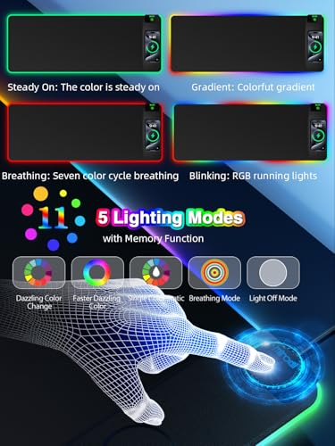 Magnetic Charging Mouse Pad, 31.5x11.81 Inch XL Gaming Mousepad, 11+5 RGB Lighting Modes, Home Office Large Desk Pad with Ultra-Smooth Surface, Non-Slip, Waterproof Keyboard Pad Classic Black Desk Mat - color: 31.5x11.81"-Black Right Upgraded Magnetic