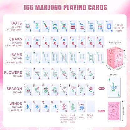 166Pcs Waterproof PVC Mahjong Playing Cards, Non-Slip Mahjong Cards Durable Portable Travel Family Board Game for Elderly Beginners Camping