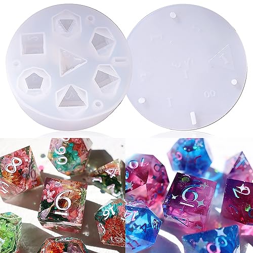 LET'S RESIN Dice Resin Molds Silicone, DND Dice Epoxy Resin Molds with 7 Standard Polyhedral Stereoscopic Dice Cavities, Silicone Molds for Epoxy Resin, DIY Dices Making, Table Board Game | with 7 Standard Polyhedral Stereoscopic Dice Cavities, Silicone M