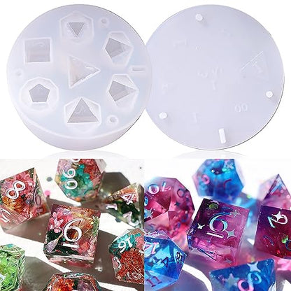 LET'S RESIN Dice Resin Molds Silicone, DND Dice Epoxy Resin Molds with 7 Standard Polyhedral Stereoscopic Dice Cavities, Silicone Molds for Epoxy Resin, DIY Dices Making, Table Board Game | with 7 Standard Polyhedral Stereoscopic Dice Cavities, Silicone M
